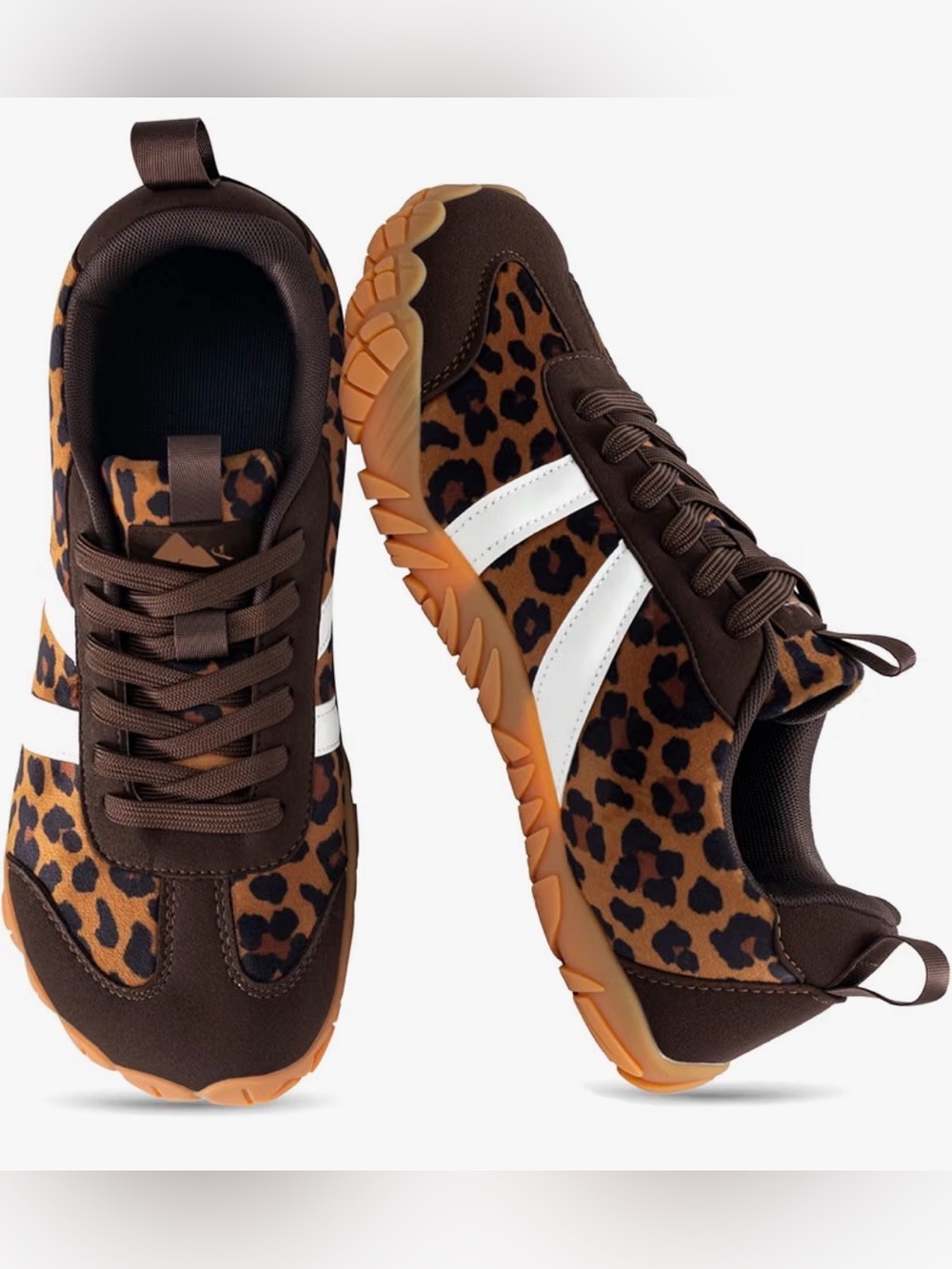 Source Unknown Brown Leopard Print Women’s Sneakers with White Stripes